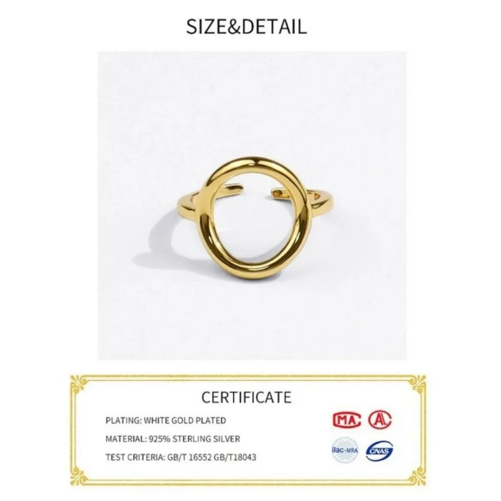 NEW Women's Solid Circle Ring Adjustable‎ Gold Plated S925
